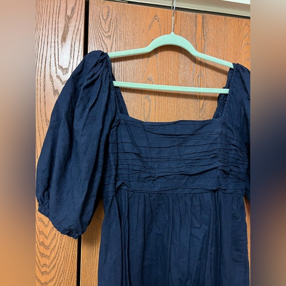 The A&F Emerson Linen-Blend Puff Sleeve Mini Dress Navy Size Large Tall - Picture 6 of 15